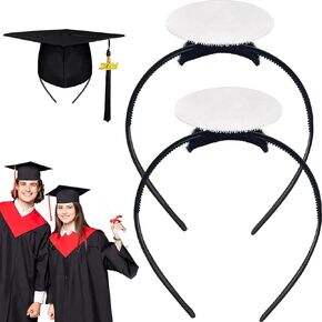 2 Pack Graduation Cap Headband - Grad Cap Head Band Insert with Hook and Loop Sticker - Graduates Essential Hairband for Securing Graduation Hat