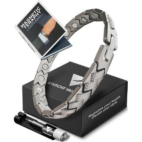 Vigor Wave® Magnetic Therapy Titanium Bracelet for Men — Unique Braided-Like Magnetic Bracelet for Relieving Pain and Improving Circulation + Premium Sizing Tool & Gift Box, Black