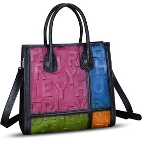 Genuine Leather Satchel for Women Embossed Leather Handbag Top Handle Handbags Handmade Purse Crossbody Work Tote Bag