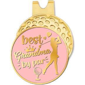 Best Grandma by Par Pink Gold Golf Ball Marker with Hat Clip, Funny Golf Accessories and Golf Gifts for Women Mom Grandma, Birthday Christmas Retirement Gifts for Golf Fan Golfer Golf Lovers