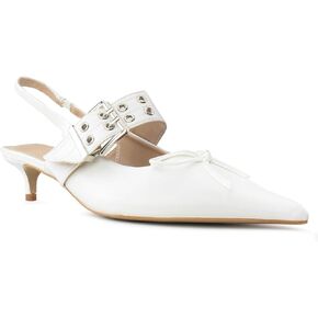 RF ROOM OF FASHION Women's Pointed Toe Slingback Mule Kitten Heel Pumps, Buckle Crystal Jeweled Design, Mary Jane Style