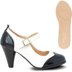 Chase & Chloe Women's Round Toe Two Tone Mary Jane Pumps