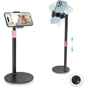 حامل هاتف خلوي، حامل هاتف بارتفاع/زاوية قابل للتعديل للمكتب/المطبخ/المكتب، حامل للدردشة، حامل سطح مكتب معدني يدور 360 درجة متوافق مع سلسلة/حافظة iPhone، سامسونج، أسود in Kuwait