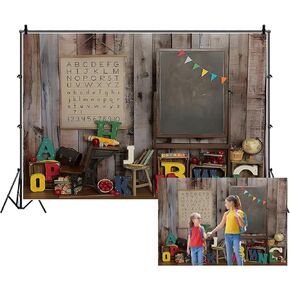 Renaiss 5x3ft Welcome Back to School Theme Backdrop for Photography Black Chalkboard Alphabetic Vintage Wooden Background fpr Kindergarten Children First Day of School Classroom Decor Banner