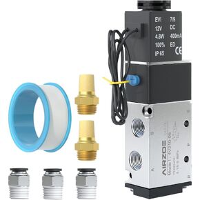 1/4"NPT 12V 2 Position 5 Way Solenoid Valve,Single Coil Pilot-Operated Electric Solenoid Valve(Junction Box)4V210-08