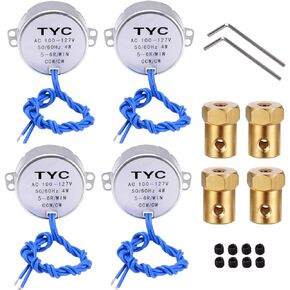 REENFAYA 4PCS Synchronous Synchron Motor Turntable Motor 110V Motor, 50/60Hz AC 100~127V 4W CCW/CW with 7MM Flexible Coupling Connector for Cup Turner,Cuptisserie,Tumbler Cup Rotator (2.5-3RPM)