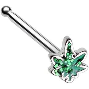 Glitter Cannabis Pot Leaf Nose Stud Ring