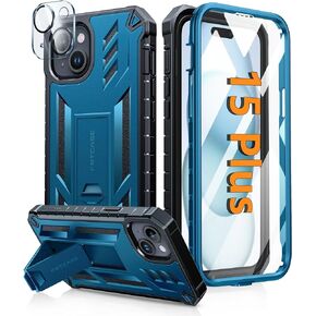 FNTCASE for iPhone 15 Plus Case: Military Grade Rugged Cell Phone Cover with Kickstand | Shockproof TPU Protection Bumper Matte Textured Design for iPhone 15 Plus Cases 6.7 inches (Black)