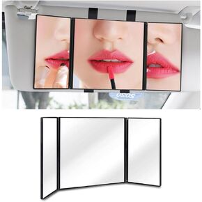 Car Rear View Mirror, Foldable Car Sun Visor Vanity Makeup Cosmetic Mirror, Tri Fold Auto Sun-shading Travel Mirror, Universal Car Rear View Mirror for Women Girls