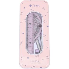 LUOZZY Student Math Geometry Tool Set Student Ruler Compass and Protractor Kit Student Stationery for Drawing School Supplies (Pink)
