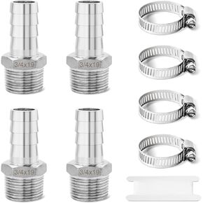 Barbed Hose Fittings, 9-Pieces Stainless Steel 3/4" Hose Barb to 3/4" Male NPT Thread Adapter Home Brew Fitting for Water Fuel Air with Hose Clamp