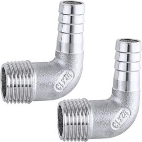 OIIKI 2pcs 1/2" Hose Barb x 1/2" Male NPT Adapter, Stainless Steel 90 Degree Elbow Barbed Fittings, Corrosion-Resistant Hose Fitting Adapter