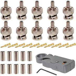 Eagles 10pcs BNC Crimp Male Connector for RG58 RG400 LMR195 and Rorary Coax.Cable Stripper for RG6, RG59/62 and RG58 Wire Stripper