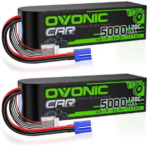 OVONIC 6S LiPo Battery 22.2V 5000mAh 120C with T to TRA Plug for RC Car RC Truck Airplane Helicopter Boat Car Racing RC Hobby (2 Packs)