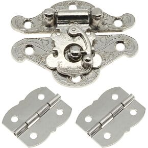 1 Pcs Antique Hasp Latch and 2 Pcs Butterfly-Shape Hinges Decorative Lock Buckle with Matching Screws[FDXGYH,Gold]