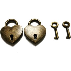 Mini Antique Brass Padlock and Mini Heart Vintage Antique Style Lock Collar Decorative Lock Treasure Chest Tissue Box Padlock with Key [2-Pack]