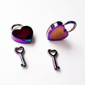 Colorful Heart Padlock Small Metal Heart Shaped Padlock Collar Decorative Lock Key Set for Diary Book, Jewelry Storage Box Locker, Decor of Valentine Gift[2-Pack]