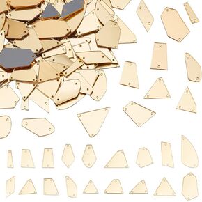 PH PandaHall 180pcs Sew on Mirror Rhinestones 18 Style Sew on Acrylic Mirror, Flat Back Mirror Beads Acrylic Pieces with Holes for Costume Evening Dresses Clothing Dress Decor, Silver/Golden