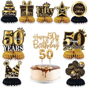 12Pcs 50th Birthday Decorations for Men Women, Including 50th Birthday Honeycomb Centerpieces Decorations, Cake Topper and Candles, 50th Birthday Table Decor