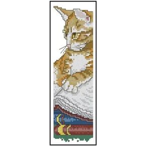 Reading Book Cat Counted Cross Stitch Bookmarks Kits Two Side Bookmarks kit 18ct Plastic Fabric Needlework Embroidery Craft kit Blank Plastic Canvas Kits with Tassel 18x6cm
