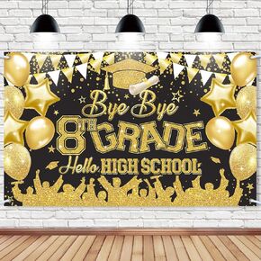 8th Grade Graduation Photo Backdrop, 45.3’’ x 70.8’’ Bye Bye 8TH Grade Hello High School Photo Booth Props Background, 8th Grade Graduation Classroom Banner, 8th Graduation Party Decorations 2024