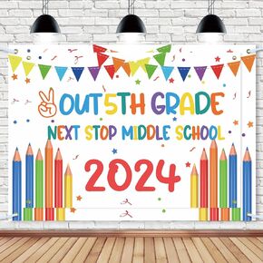 Peace Out 5th Grade Next Stop Middle School Photo Backdrop, 5th Grade Graduation Decorations 2024, 5th Grade Graduation Party Decorations, 5th Grade Graduation Photo Backdrop Classroom Banner