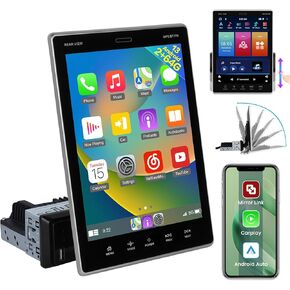 [2G+64G] 9.7 inch Android 13 Single Din Vertical Car Stereo 1 Din Touch Screen CarPlay Radio Unit, Wireless Car Play/Android Auto/Bluetooth/1080P/SWC/GPS+AHD Backup Camera