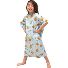 3 Pack - Pedatric IV Gown, Woven, 100% Polyester, Lazy Lion Blue Background (4 to 6 Year Old)