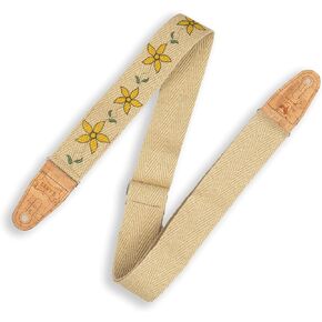 Levy's Leathers Levy’s 2" Vine Series Hemp Yellow Flowers, Green Leaves, and Natural Cork Ends Guitar Strap (MH8P-011)