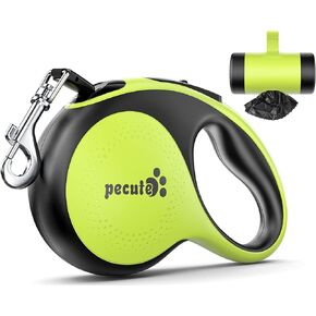 Pecute 26 ft Retractable Dog Leash, Heavy Duty Dog Leash with Anti-Slip Handle, 360° Tangle-Free, Nylonup Leash, One-Button Control, Retractable Dog Leash Cord with Poop Bags (White)