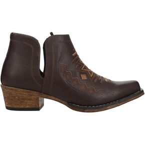 ROPER Womens Ava Southwest Embroidered Snip Toe Casual Boots Ankle Low Heel 1-2" - Brown