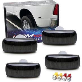 iJDMTOY Smoked Lens Amber/Red LED Trunk Bed Marker Lights Set Compatible With 2010-18 Dodge RAM 2500HD 3500HD Dually Truck Double Wheel Side Fenders, Powered by Total 20 LED