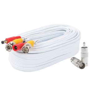 BNC Video Power Cable 60 Feet Pre-Made All-in-One Video Security Camera Cable Wire with Two Connectors for CCTV DVR Surveillance System