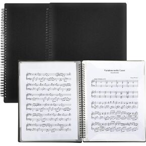 2 Pack Sheet Music Binder, 8.5"x11" Music Holder 60 Page Spiral Binder Organizer for Sheet Music Folder Writable, Detachable Choir Folder (Black,Tatal 120 Pages)