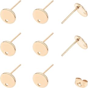 arricraft 100PCS Golden Earrings Posts Flat Round Earring Pin Studs with Butterfly Earring Backs 304 Stainless Steel Stud Earring Findings for DIY Earring Making Supplies