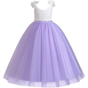 IDOPIP Flower Girl Lace Dress for Kids Wedding Bridesmaid Pageant Party Formal Long Gown Princess 1st Communion Tulle Dresses