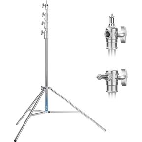 2 Pack Stainless Steel Photography Light Stand 13ft / 4m, Spring Cushioned Heavy Duty Tripod Stand with 1/4 to 3/8 Screw Adapter for Strobe, LED Video Light, Ring Light, Monolight, Softbox