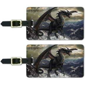 Rogue Dragon Winter Mountain Top Luggage ID Tags Carry-On Cards - Set of 2