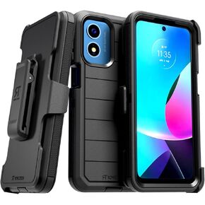 for Motorola Moto G Play 4G (2024) Case with Belt Clip Holster & Kickstand, Screenless Protective Dual-Layer Shockproof Phone Case for Moto G Play 4G - Black