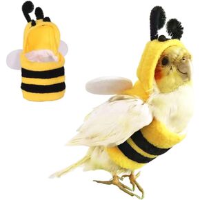 Anelekor Halloween Pet Birds Costume Small Animals Clothes Birds Cosplay Outfit Bee Shaped Hoodies for Parrots African Greys Parakeet Cockatiel Sun Conure Finch Budgie (Bee, Medium)