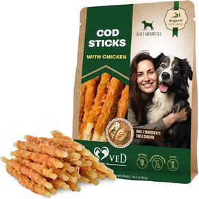 Beloved Pets Dog Treats Cod Sticks Chicken Wrapped 11 oz - All Natural Rawhide - Free & Grain Free Long Lasting Chews for Large & Small Dogs - Dried Pet Snacks - Support Healthy Teeth & Skin Coat