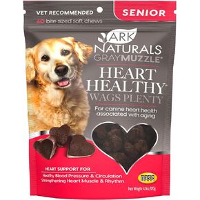 Ark Naturals Gray Muzzle Heart Healthy Wags Plenty Dog Chews, Vet Recommended for Senior Dogs to Support Heart Muscle, Blood Pressure and Circulation, Natural Ingredients, 60 Count
