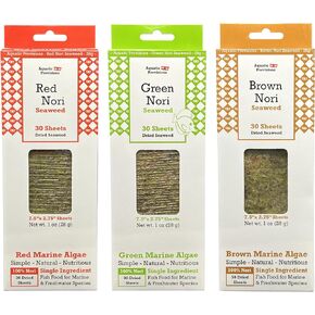 Seaweed 3 Pack, 90 Sheets, 3 oz Total, Dried Aquarium Fish Food, Red, Green, and Brown Marine Algae