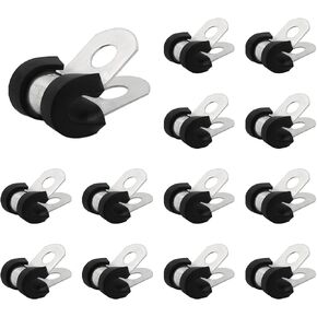 Hitefu 25PCS Stainless Steel Cable Clamps, 1 Inch Metal Pipe Wire Clamps, Rubber Cushioned Insulated Clamp for Pipe, Tube, Conduit, Wire Cord Installation