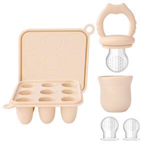 Socub Silicone Baby Fruit Food Feeder & Baby Food Freezer Tray Set, Milk Popsicle Molds for Baby Teething Relief, Baby Food Pacifier Feeder for Infants Self Feeding, Include 3 Sizes Food Pouch