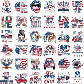 Glenmal 36 Pcs Patriotic Iron on Transfers 4th of July Iron on Decals Patches Independent Day Western Heat Transfers Vinyl Decals for Clothes Bag Covers DIY Decorations in Saudi Arabia