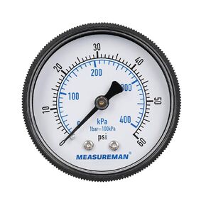 Measureman 2" Swimming Pool Pressure Gauge, 1/4"NPT Lower Mount, 0-60psi/kpa, Plastic Case
