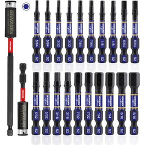 22 Pieces 2 In. Hex Screwdriver Bit set, Multi Hex Head SAE Power Bits Set, S2 Steel Hex Impact Tough Magnetic Allen Wrench Drill Bits Set with 2 Bit Holder