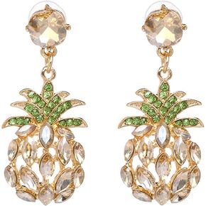 Crystal Pineapple Dangle Earrings for Women Girls Rhinestone Cubic Zirconia Sparkly Bohemian Fashion Green Leaf Fruit Statement Drop Dangling Studs Sparkly Lightweight Summer Vacation Holiday Jewelry Gifts