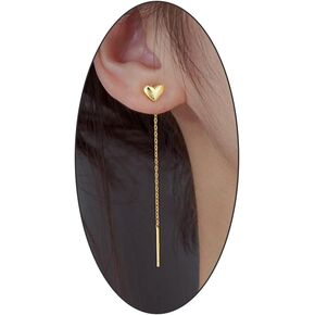 Vintage Heart Threader Dangle Earrings for Teen Girls 14k Gold Silver Tiny Cute Chain Earrings Long Bar Tassel Drop Earrings Jewelry Gift for Women